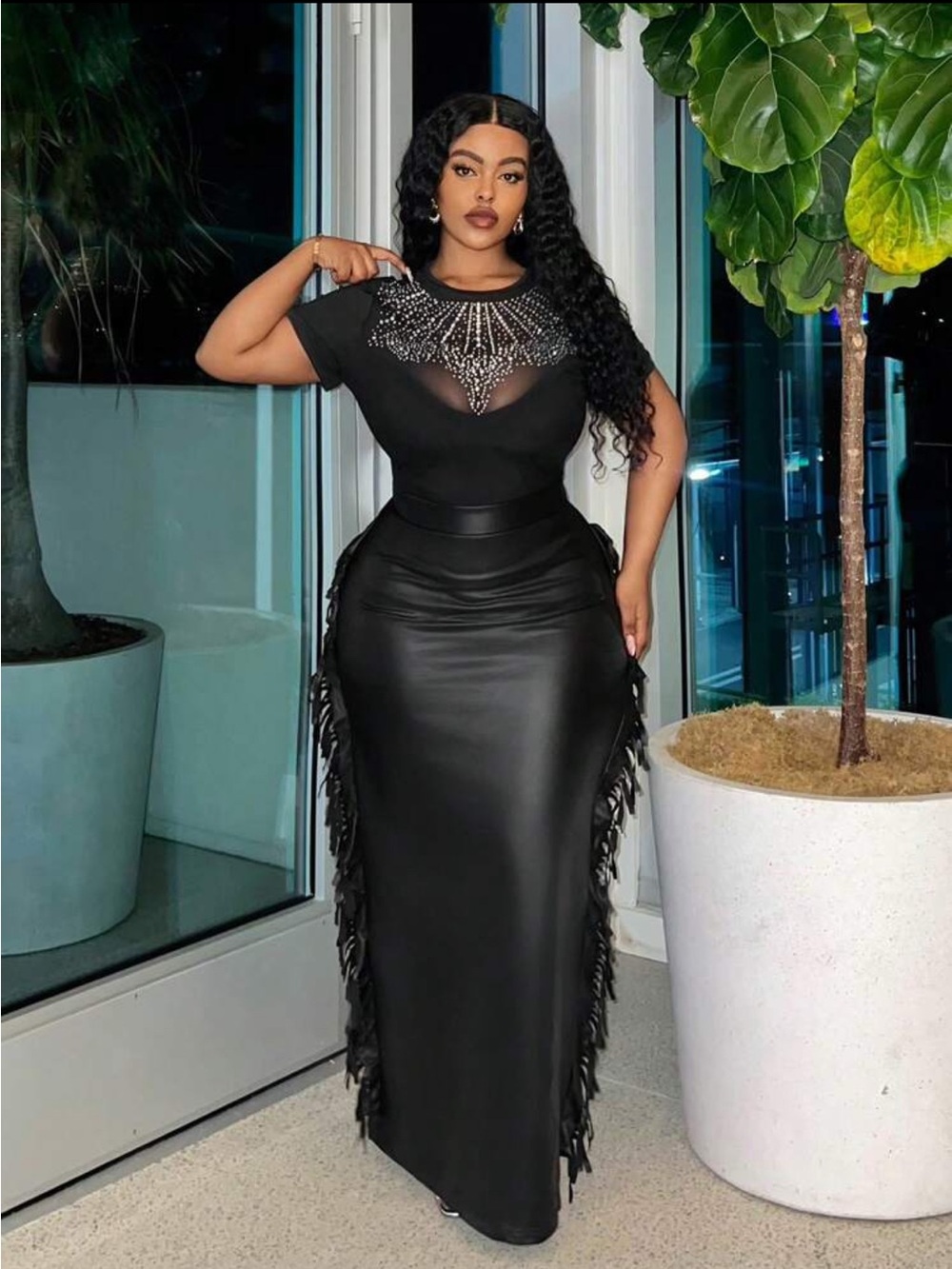 Black Rhinestone Embellished Maxi Dress